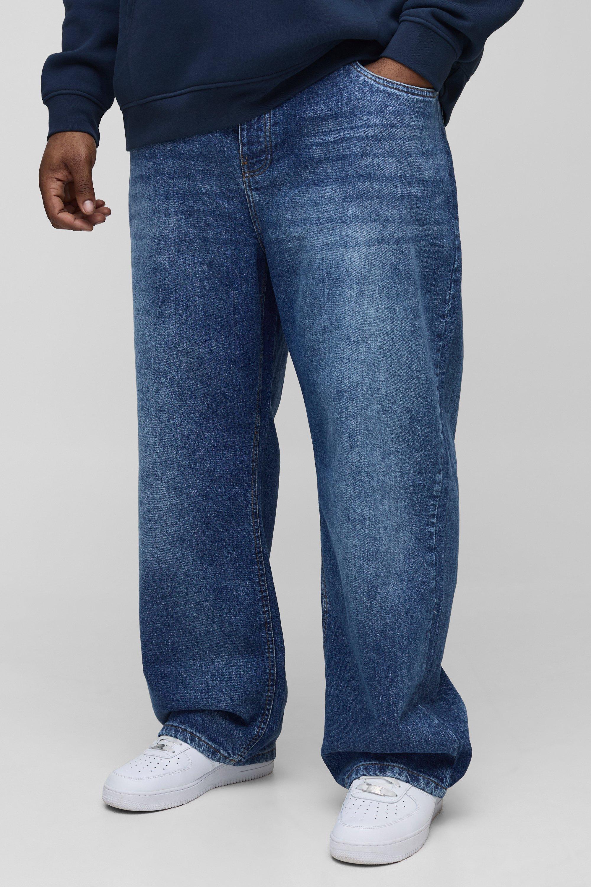 Mens Blue Plus Relaxed Rigid Jeans, Blue